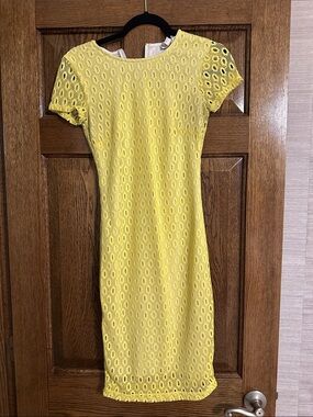 Bisou Bisou Yellow Eyelet Lace Midi Dress